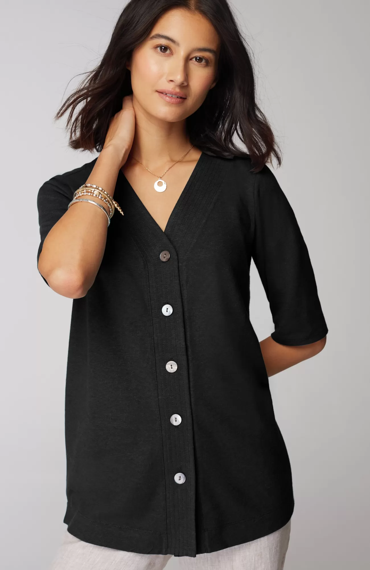 J.Jill Pure Jill Hemp & Cotton Button-Front Top Sale