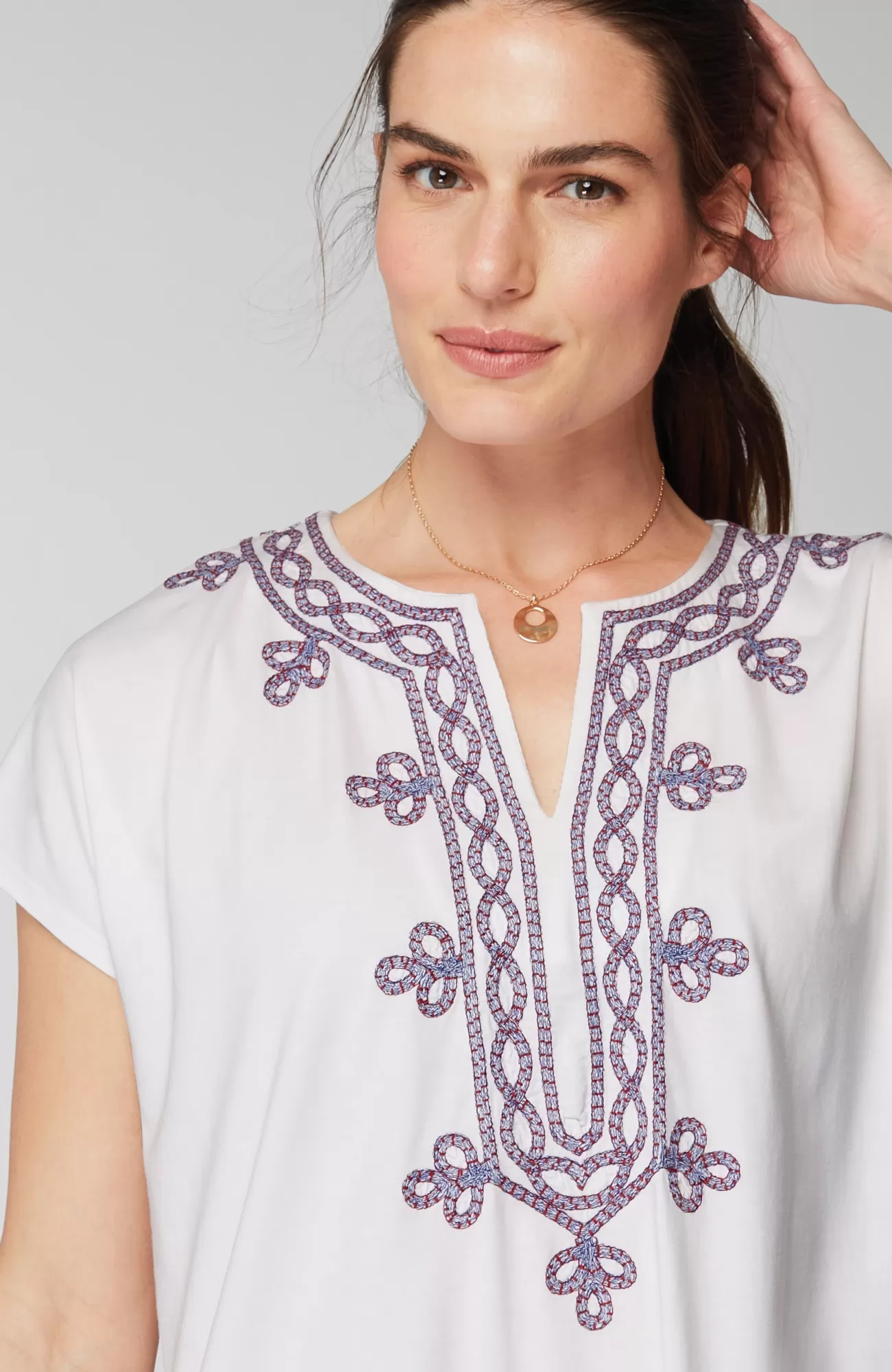 J.Jill Pure Jill Knit Embroidered Tunic White Multi Sale