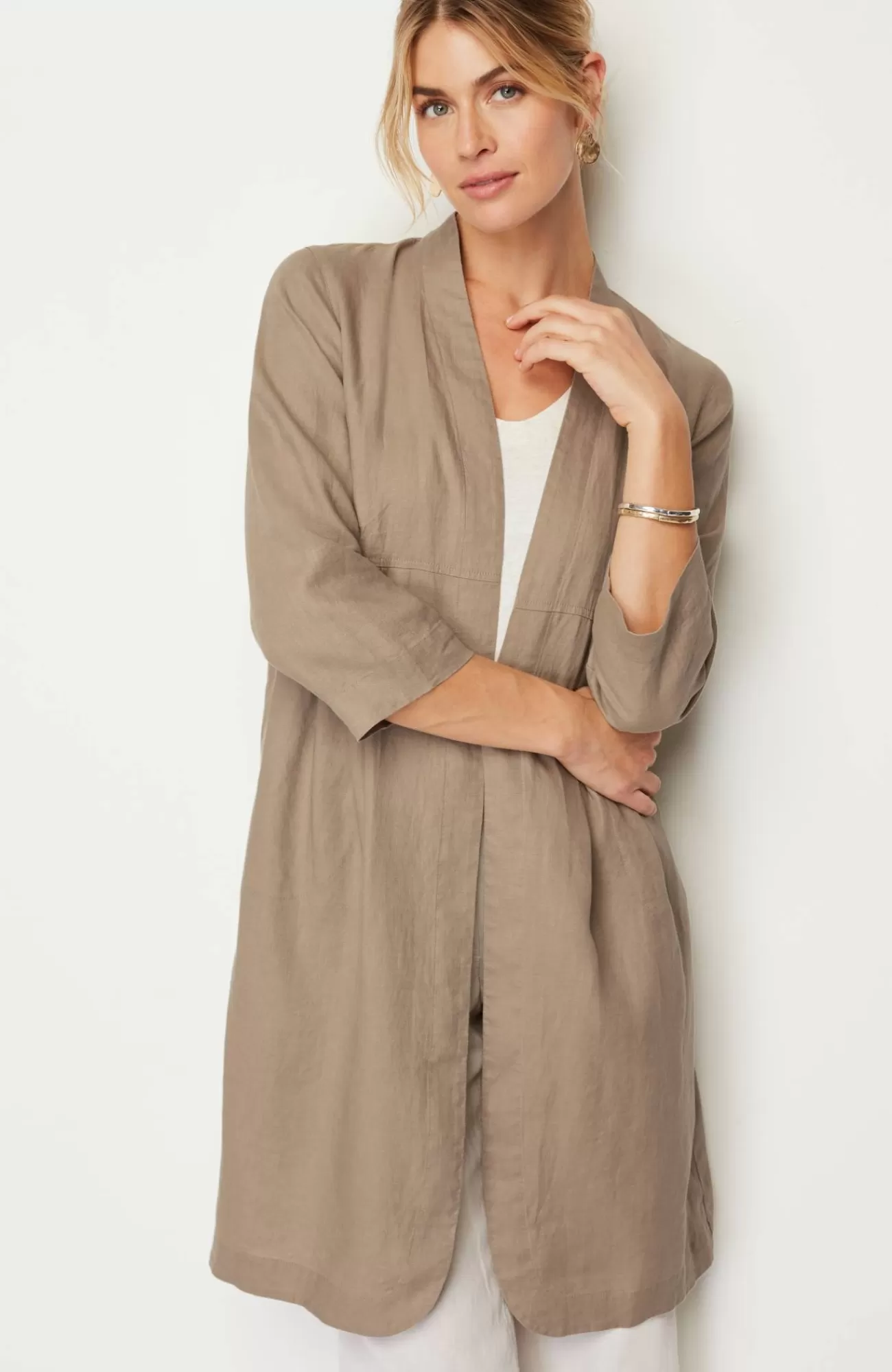 J.Jill Pure Jill Linen Duster Jacket Sandbar Hot