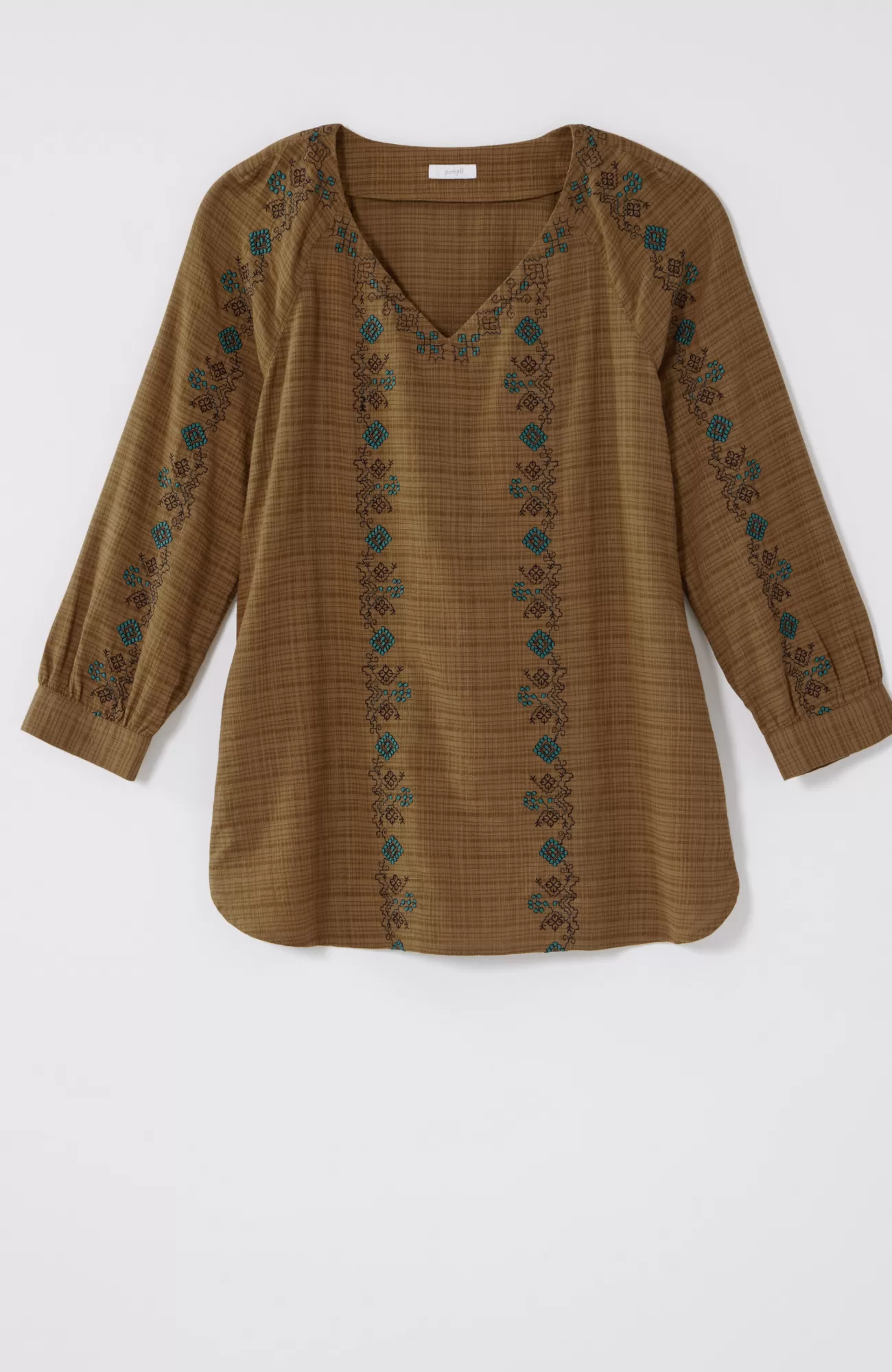 J.Jill Pure Jill Multicolor-Embroidered V-Neck Top Light Oak Grove Multi Flash Sale