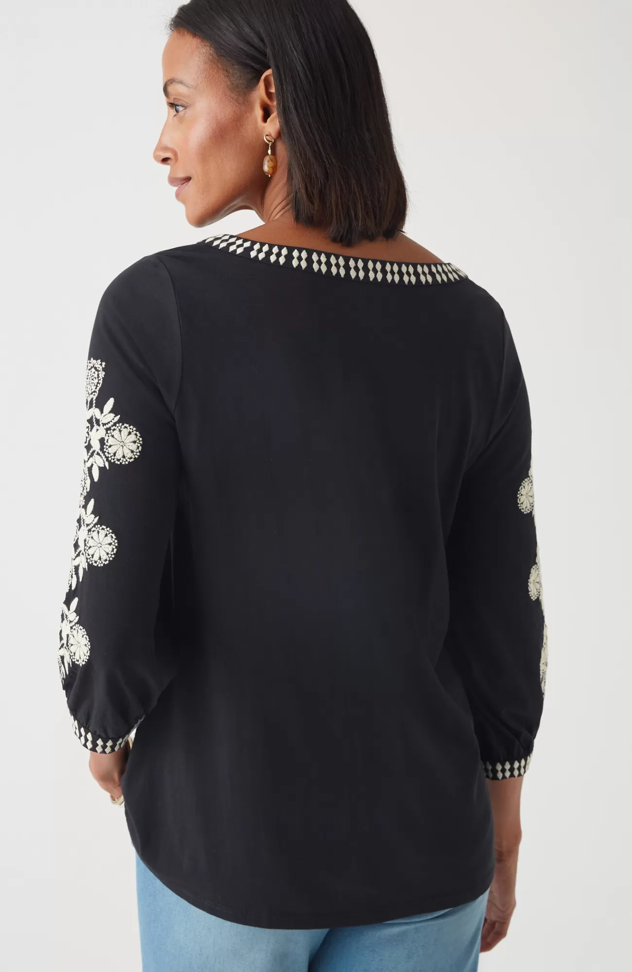 J.Jill Pure Jill Organically Grown Cotton Embroidered Top Black/cream Shop