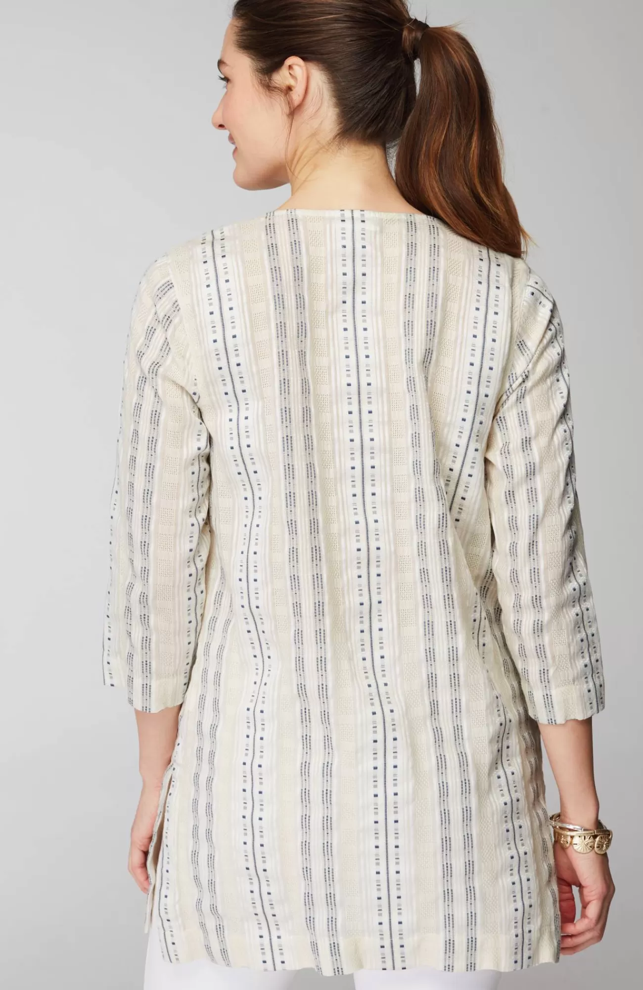 J.Jill Pure Jill Split-Neck Dobby Tunic Cream Multi Outlet