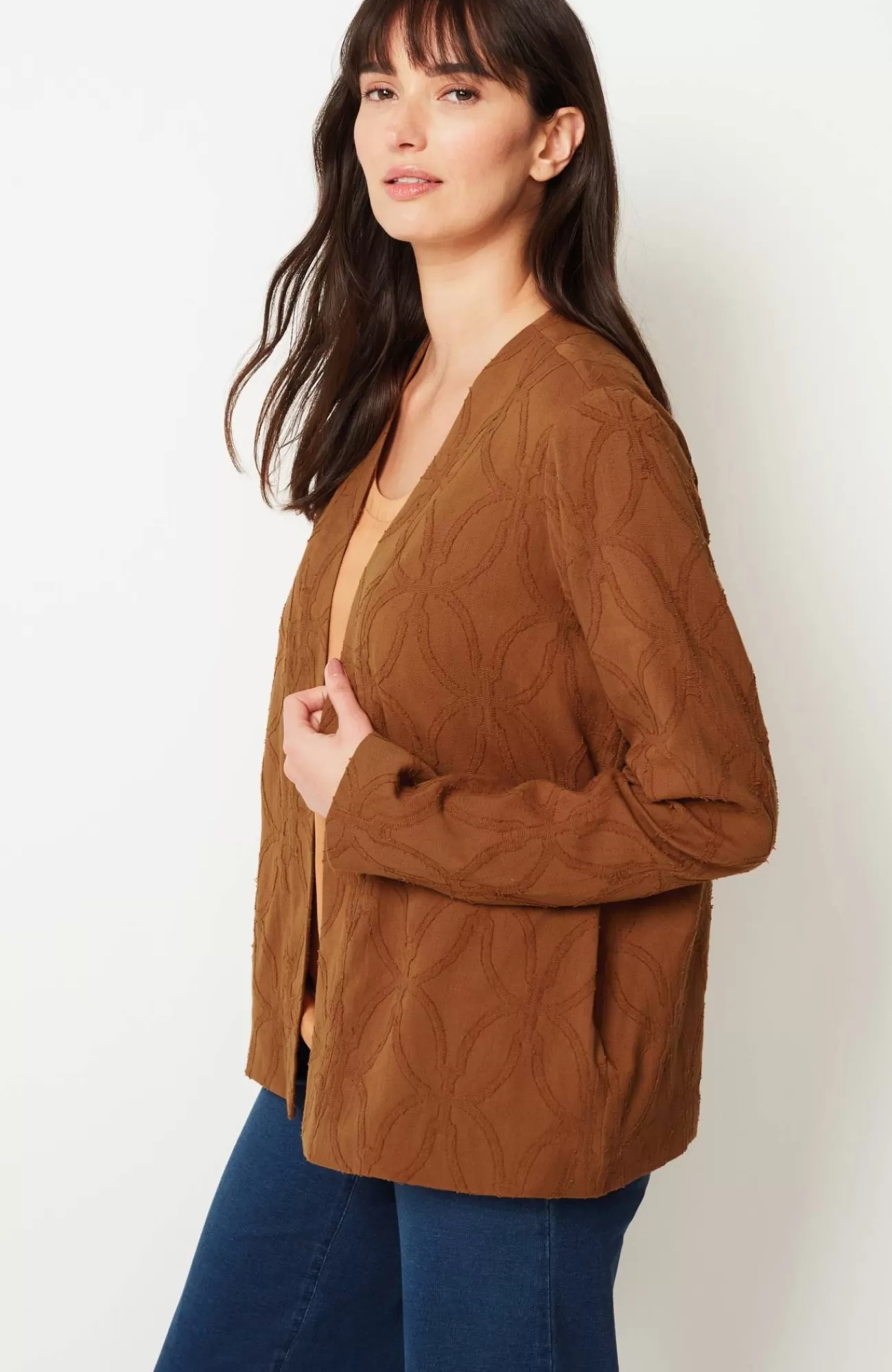 J.Jill Pure Jill Textured Clip-Jacquard Jacket Cardamom Spice Sale