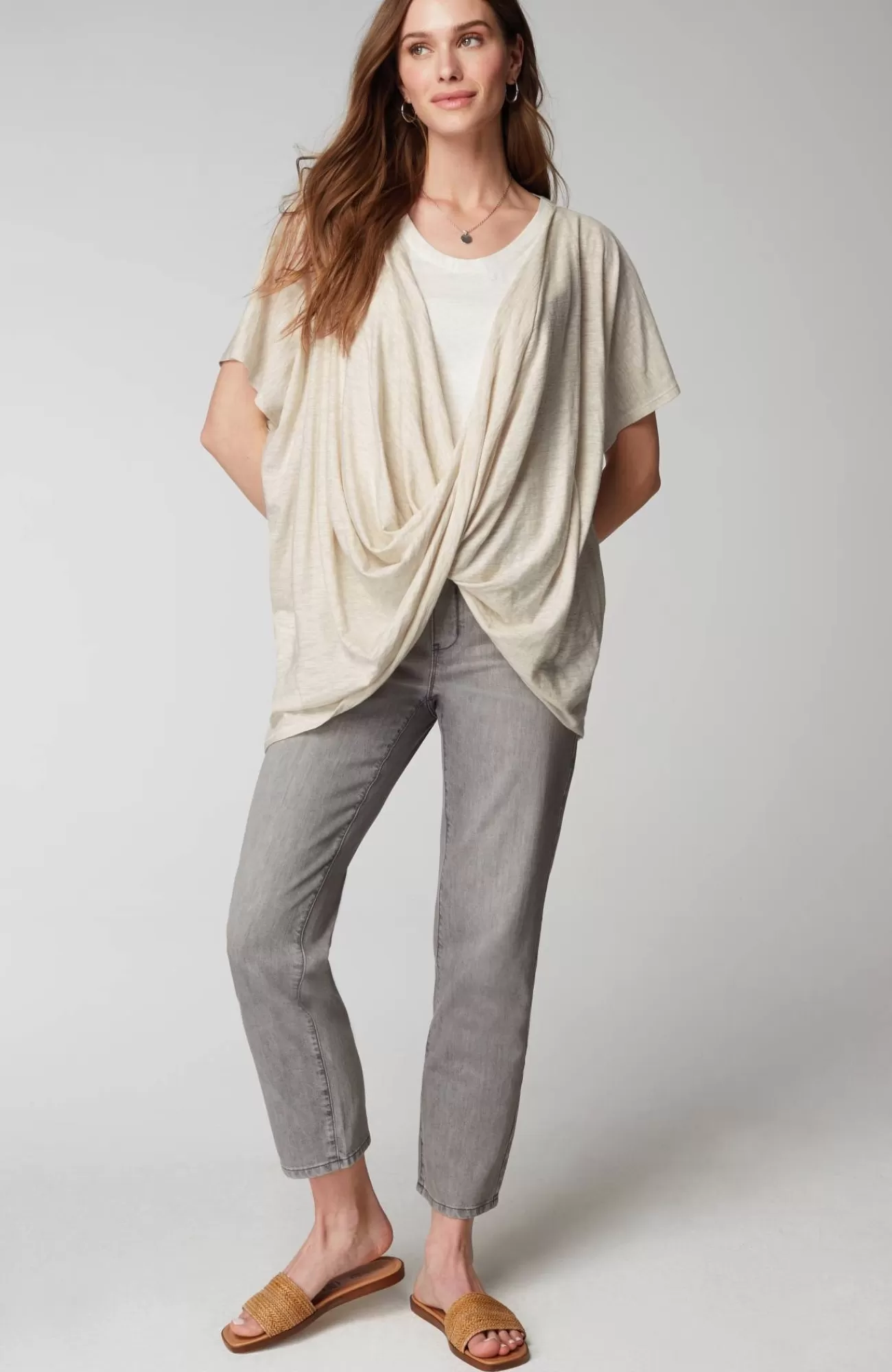 J.Jill Pure Jill Twisted-Drape-Front Top Soft Oatmeal Heather Shop