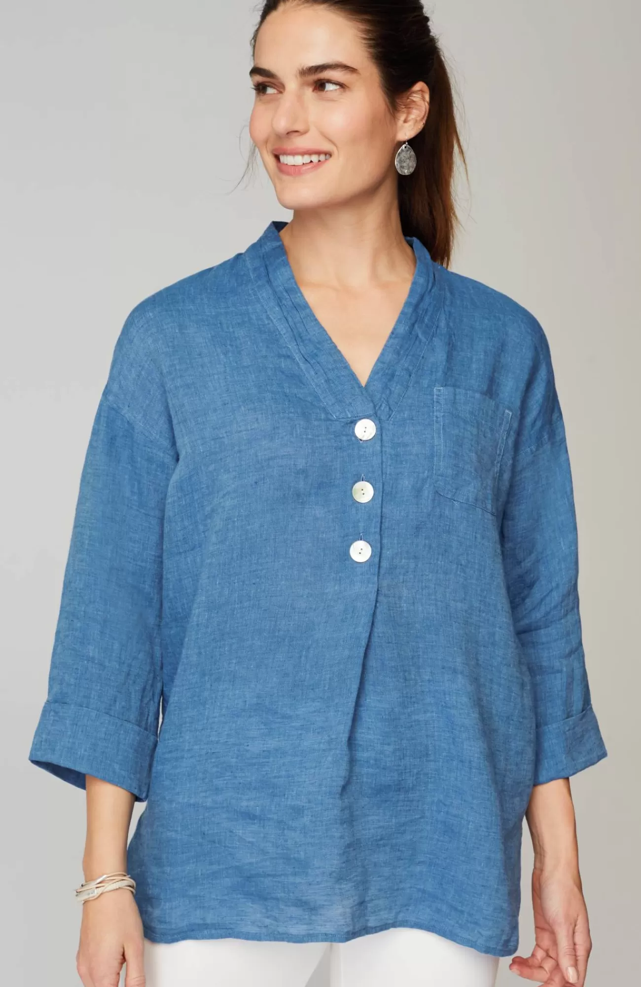 J.Jill Pure Jill Yarn-Dyed Linen Button-Front Tunic Flash Sale