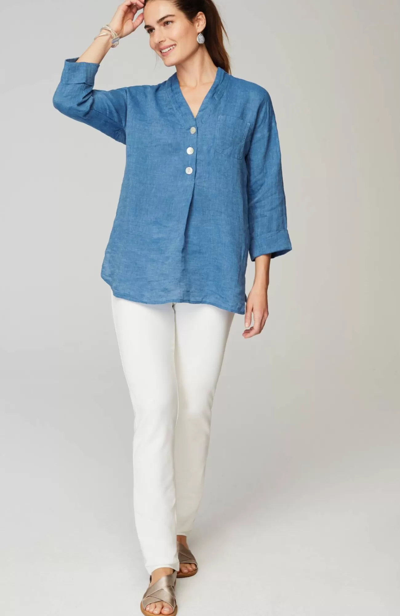 J.Jill Pure Jill Yarn-Dyed Linen Button-Front Tunic Flash Sale