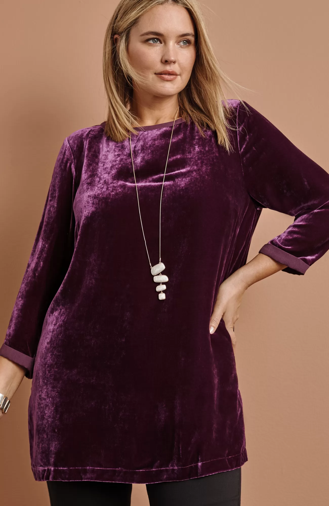 J.Jill Rayon Silk Velvet Boat-Neck Tunic Best