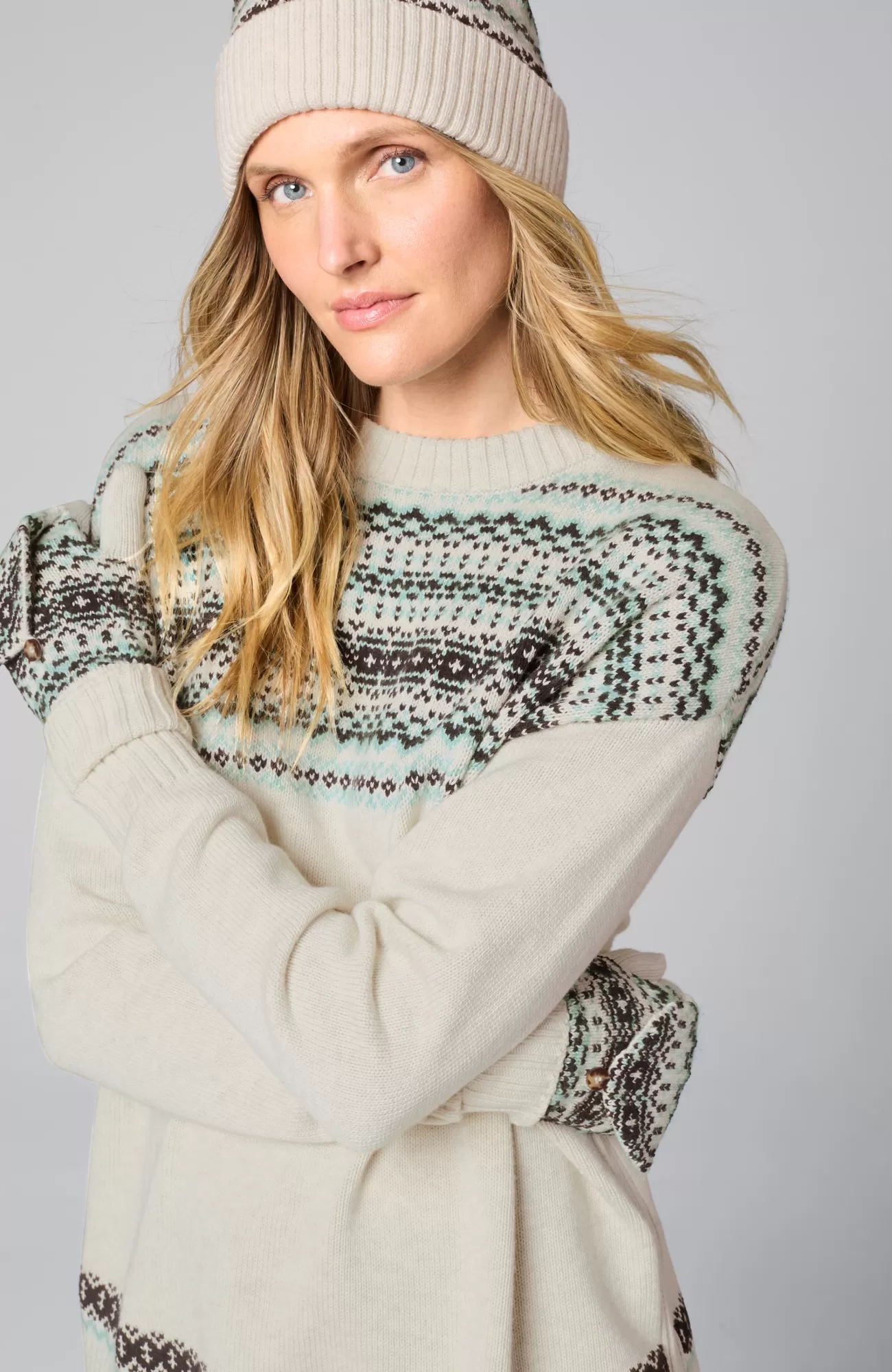 J.Jill Relaxed Fair Isle Sweater Oatmeal Heather Multi Hot