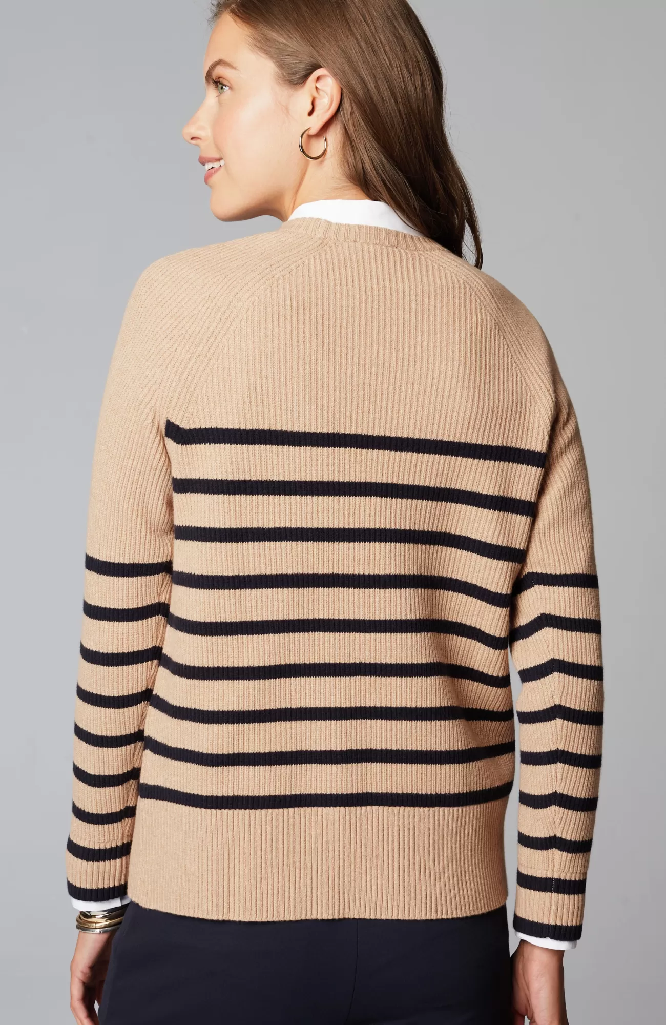 J.Jill Ribbed Stripe Sweater Caramel Heather/navy Blue Online