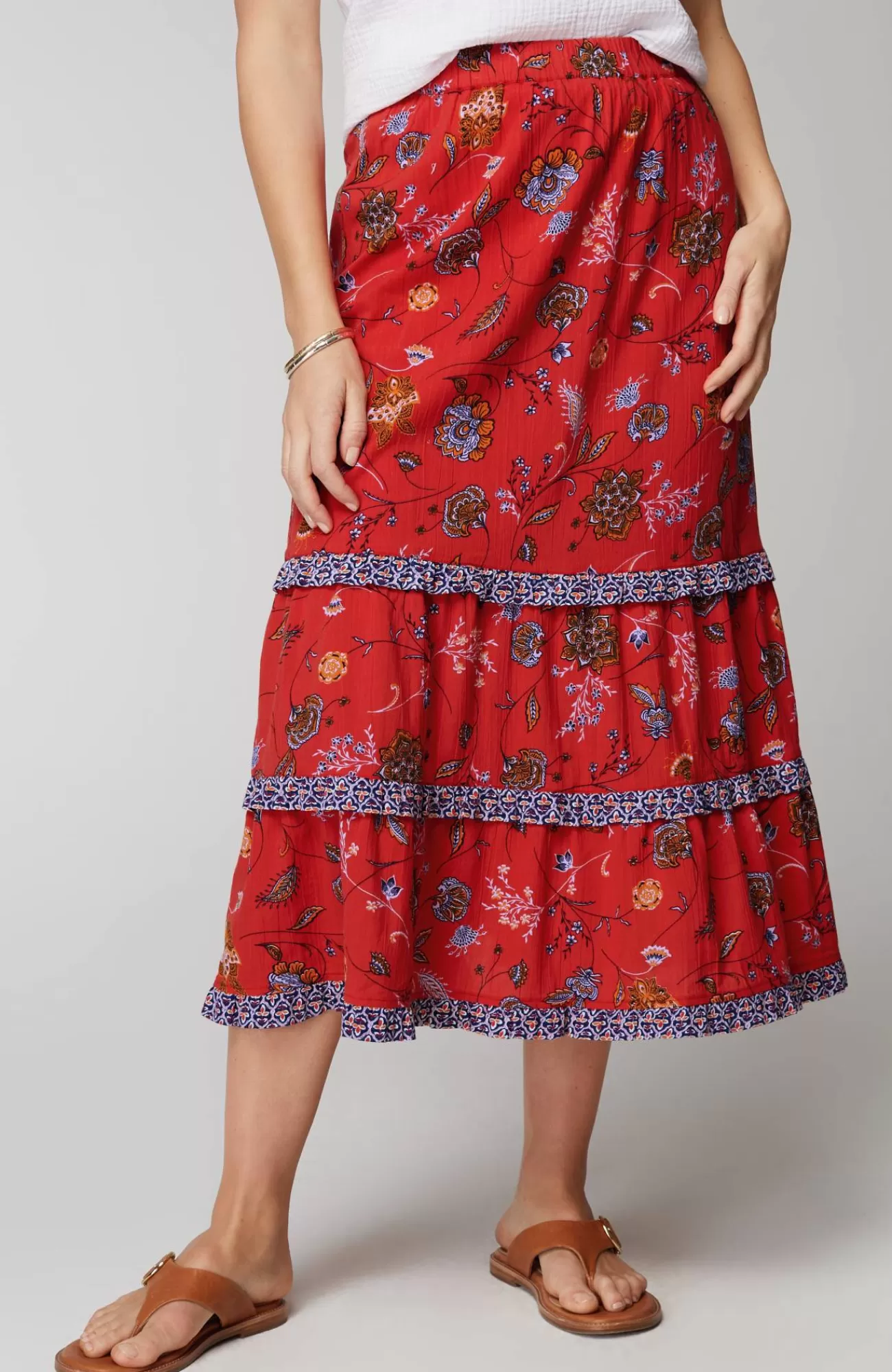 J.Jill Ruffle Maxi Skirt Pomegranate Intricate Jacobean Mix Online