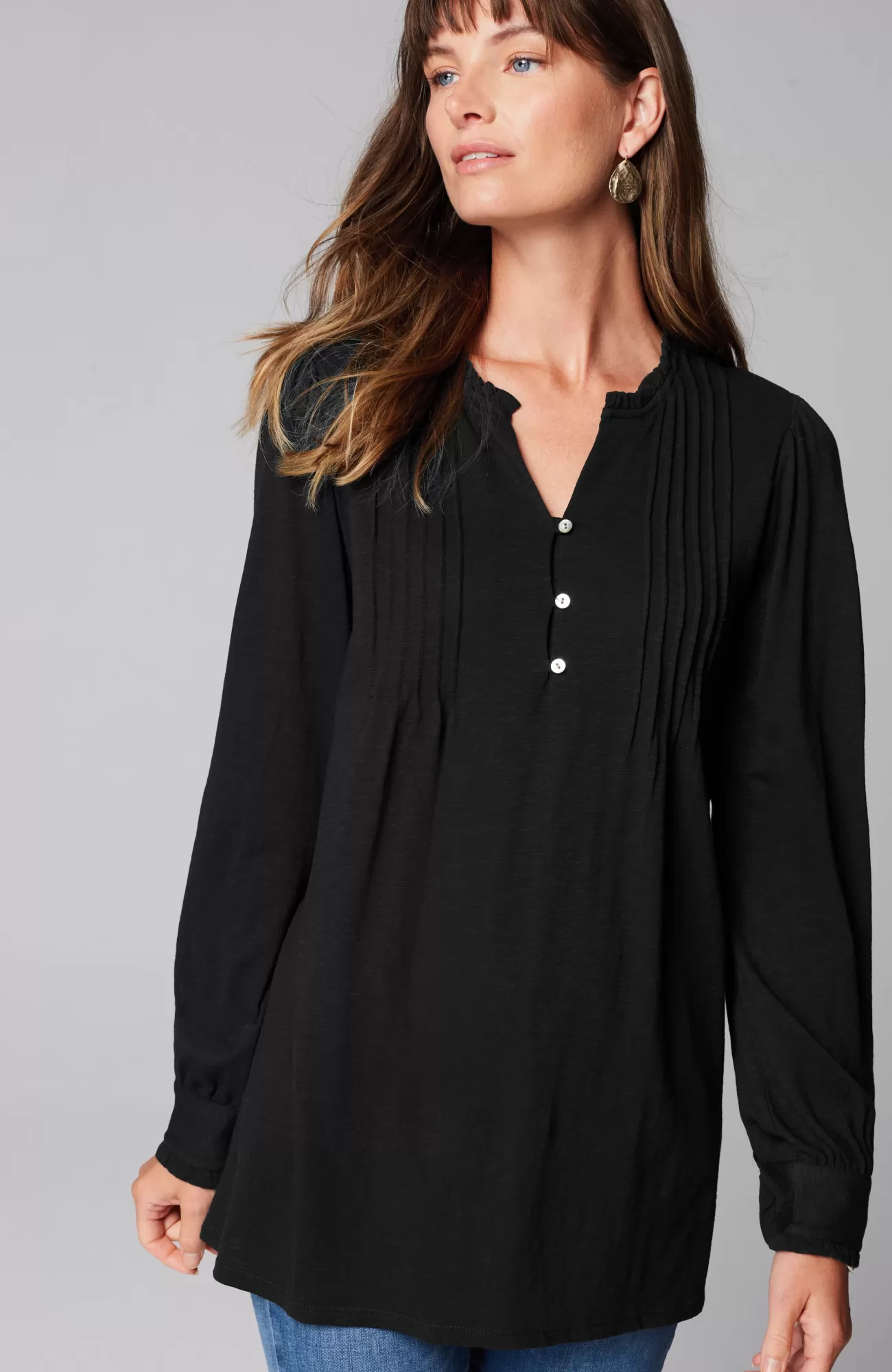 J.Jill Ruffle-Trim Pintucked Tunic Black Cheap