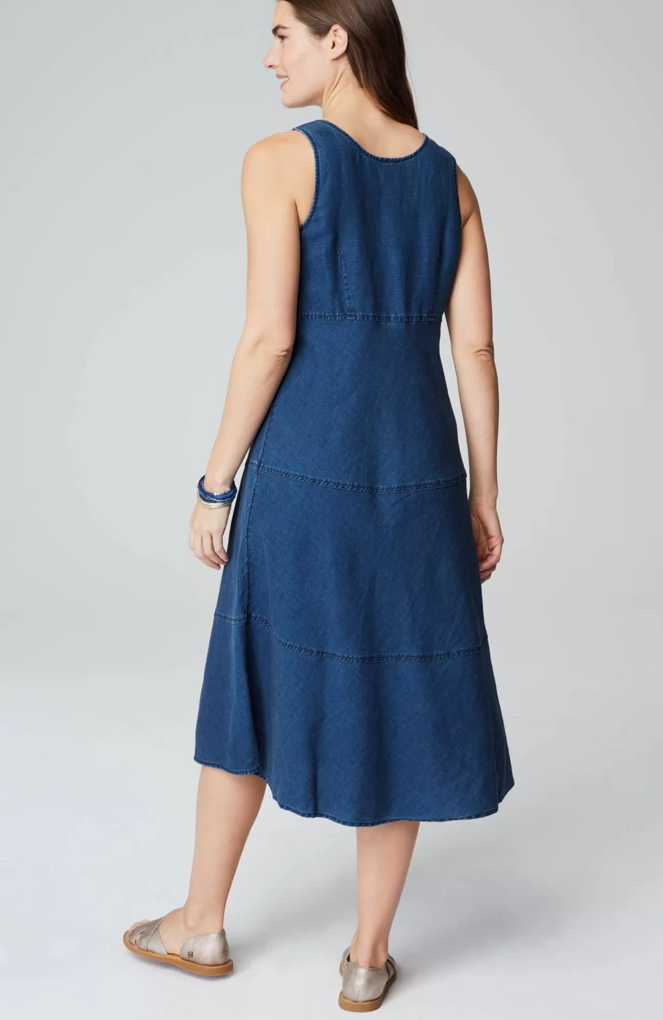 J.Jill Seamed Indigo Midi Dress Vintage Blue Wash Best