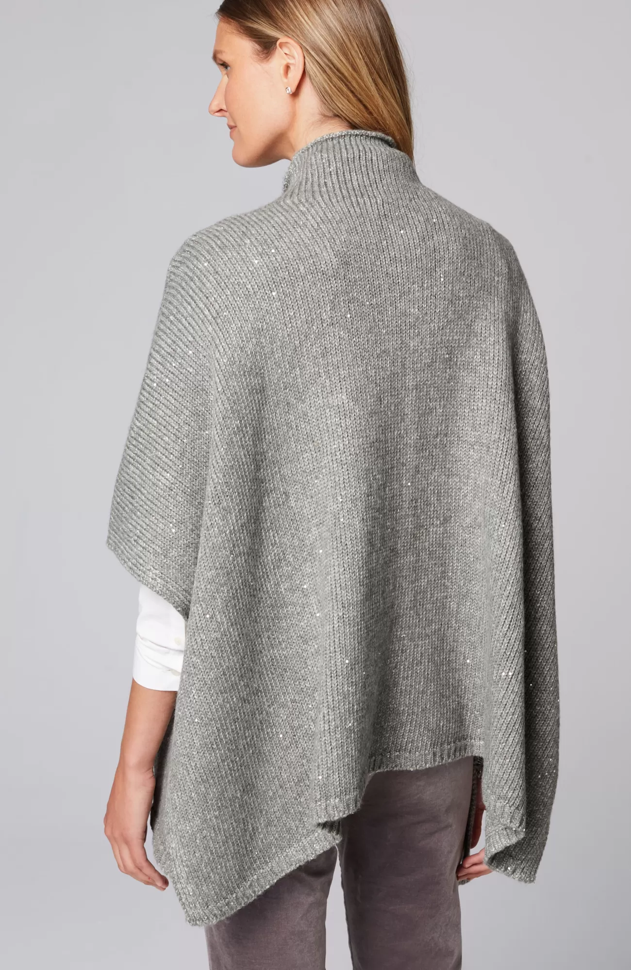 J.Jill Sequin Sweater-Knit Poncho Dark Grey Heather Cheap