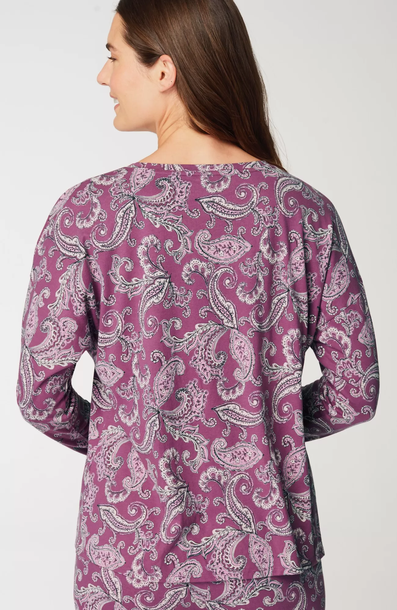 J.Jill Sleep Ultrasoft Dolman-Sleeve Tee Berry Blush Tonal Paisley New