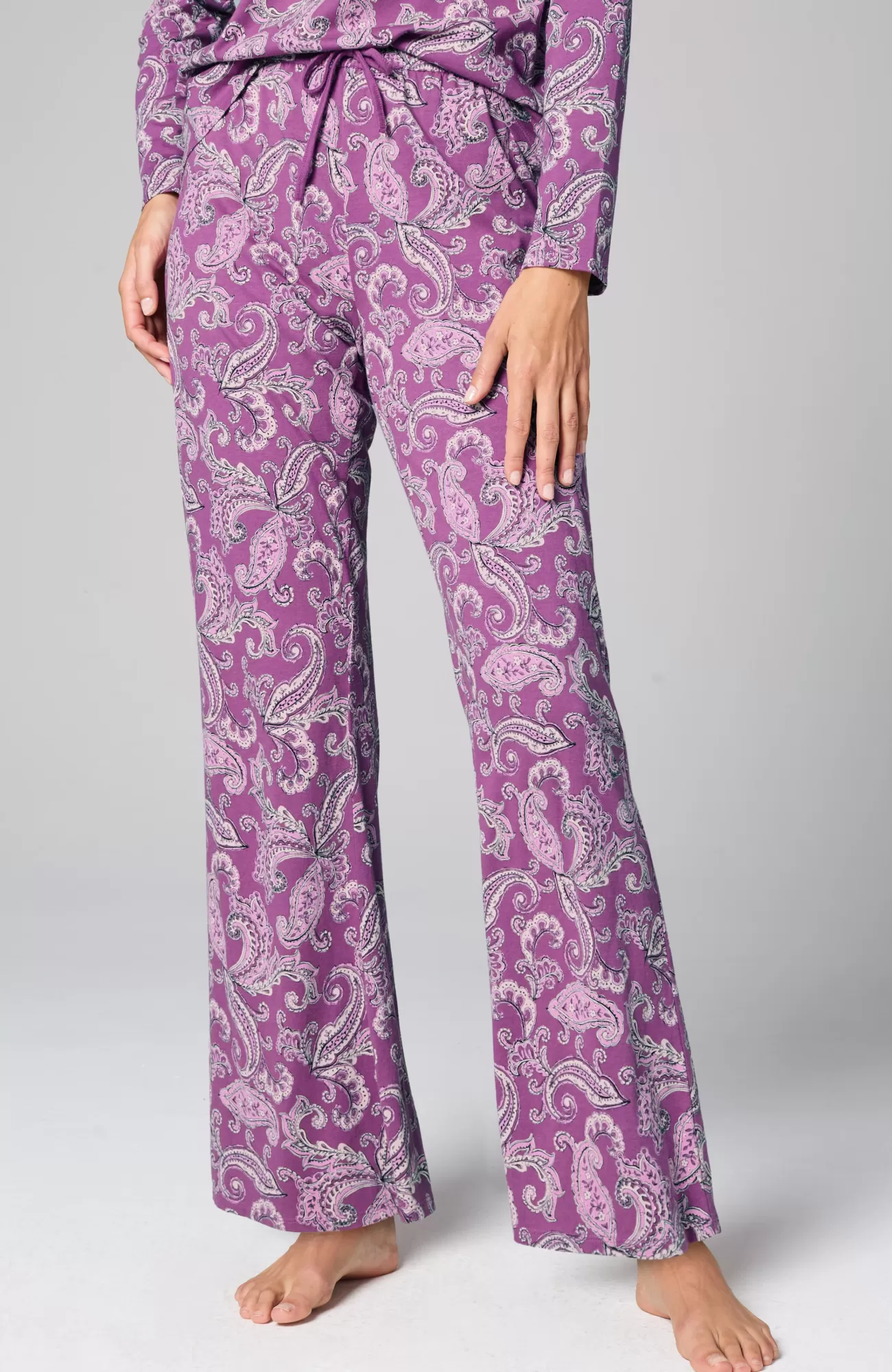 J.Jill Sleep Ultrasoft Flare-Leg Pants Berry Blush Tonal Paisley Cheap