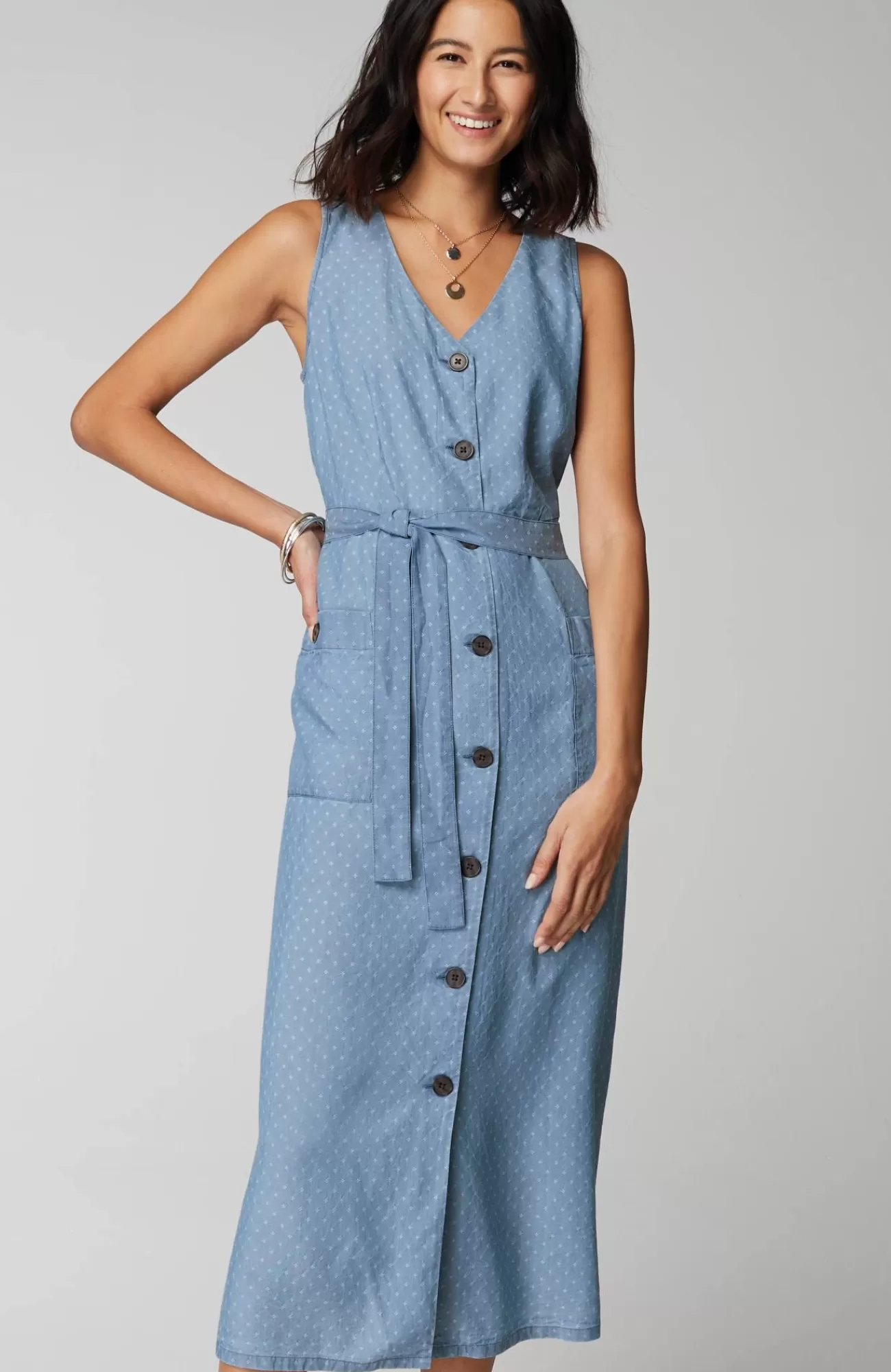 J.Jill Sleeveless Button-Front Dress Blue Dunes Wash Sale