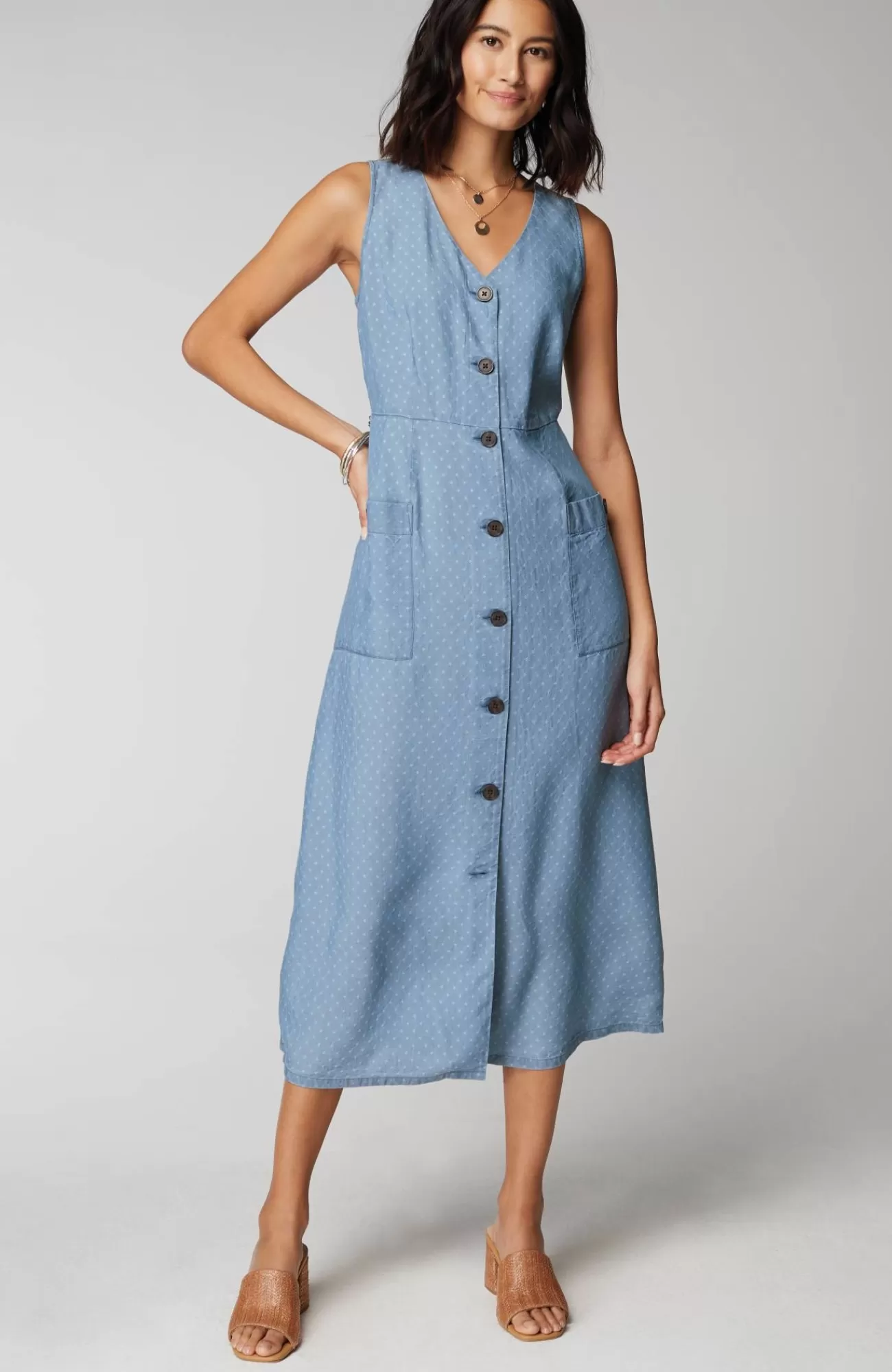 J.Jill Sleeveless Button-Front Dress Blue Dunes Wash Sale