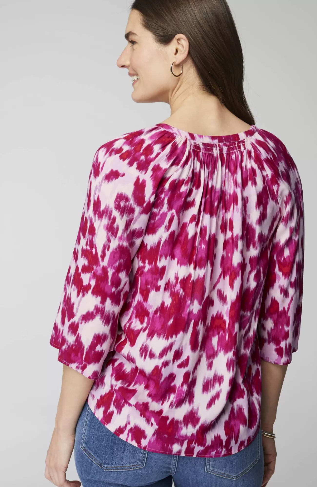 J.Jill Smocked Scoop-Neck Top Peony Watercolor Ikat New