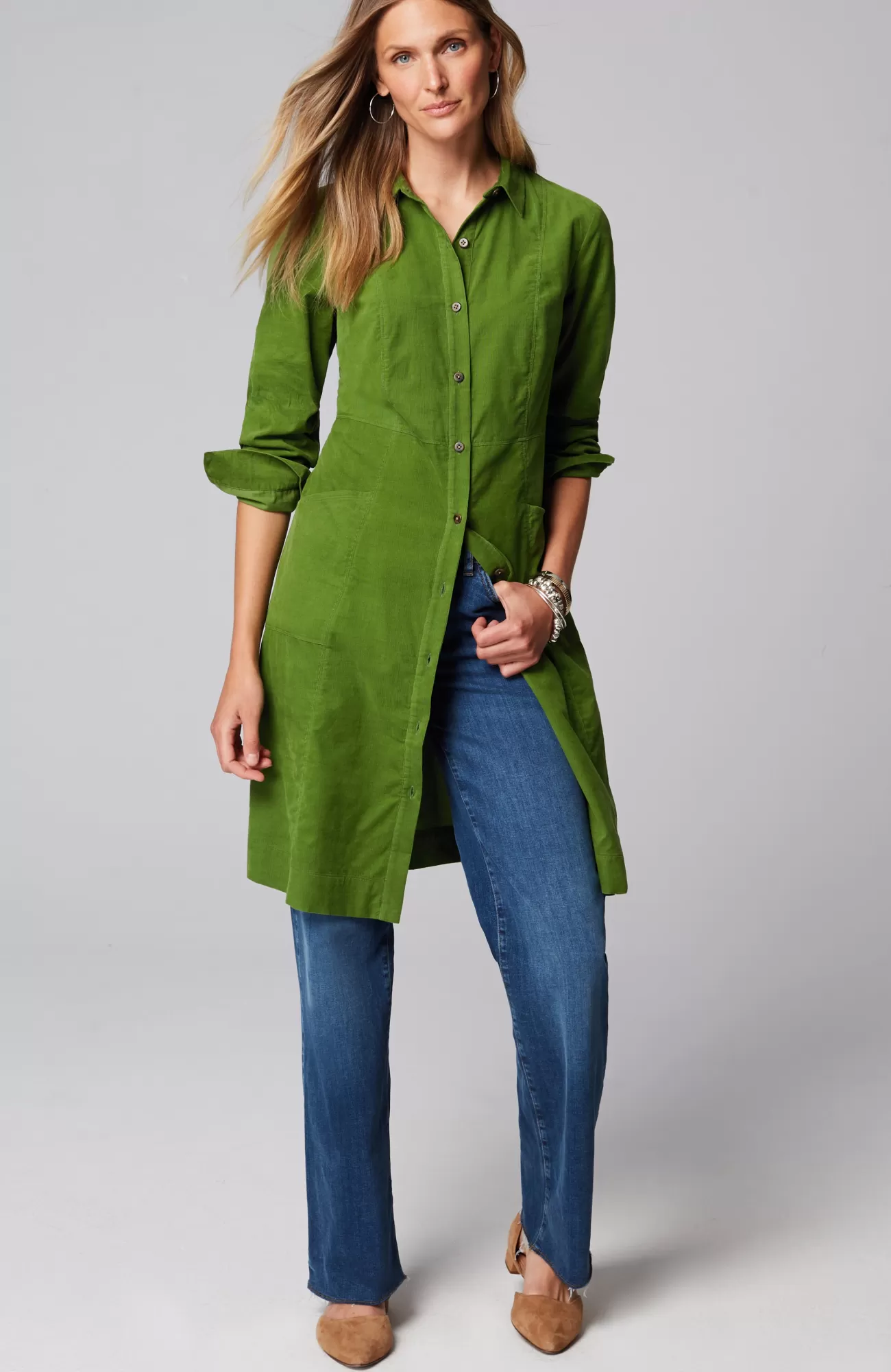 J.Jill Soft Cord Shirtdress Basil Flash Sale