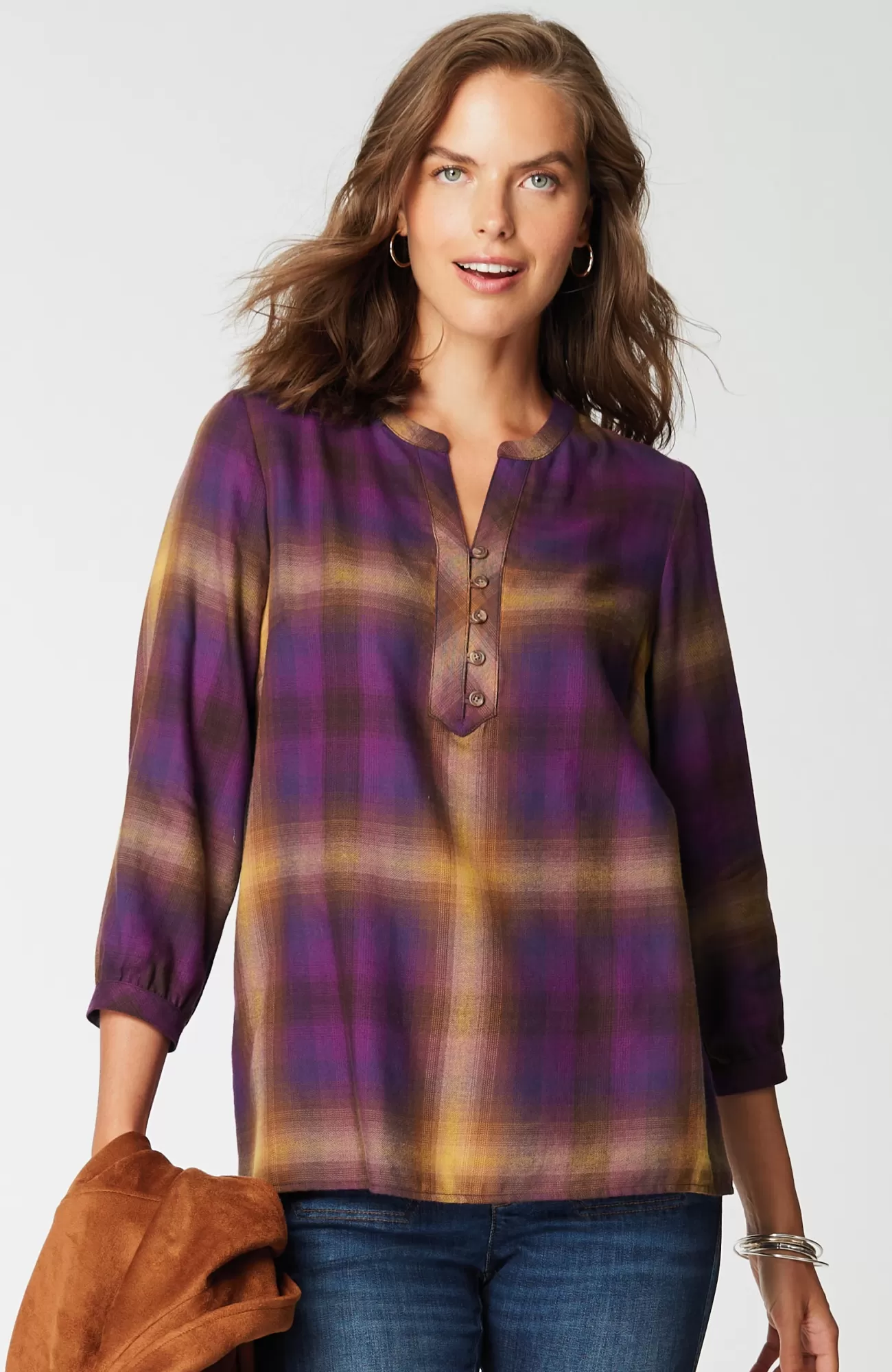 J.Jill Soft-Brushed Plaid Popover Blackberry Multi Clearance