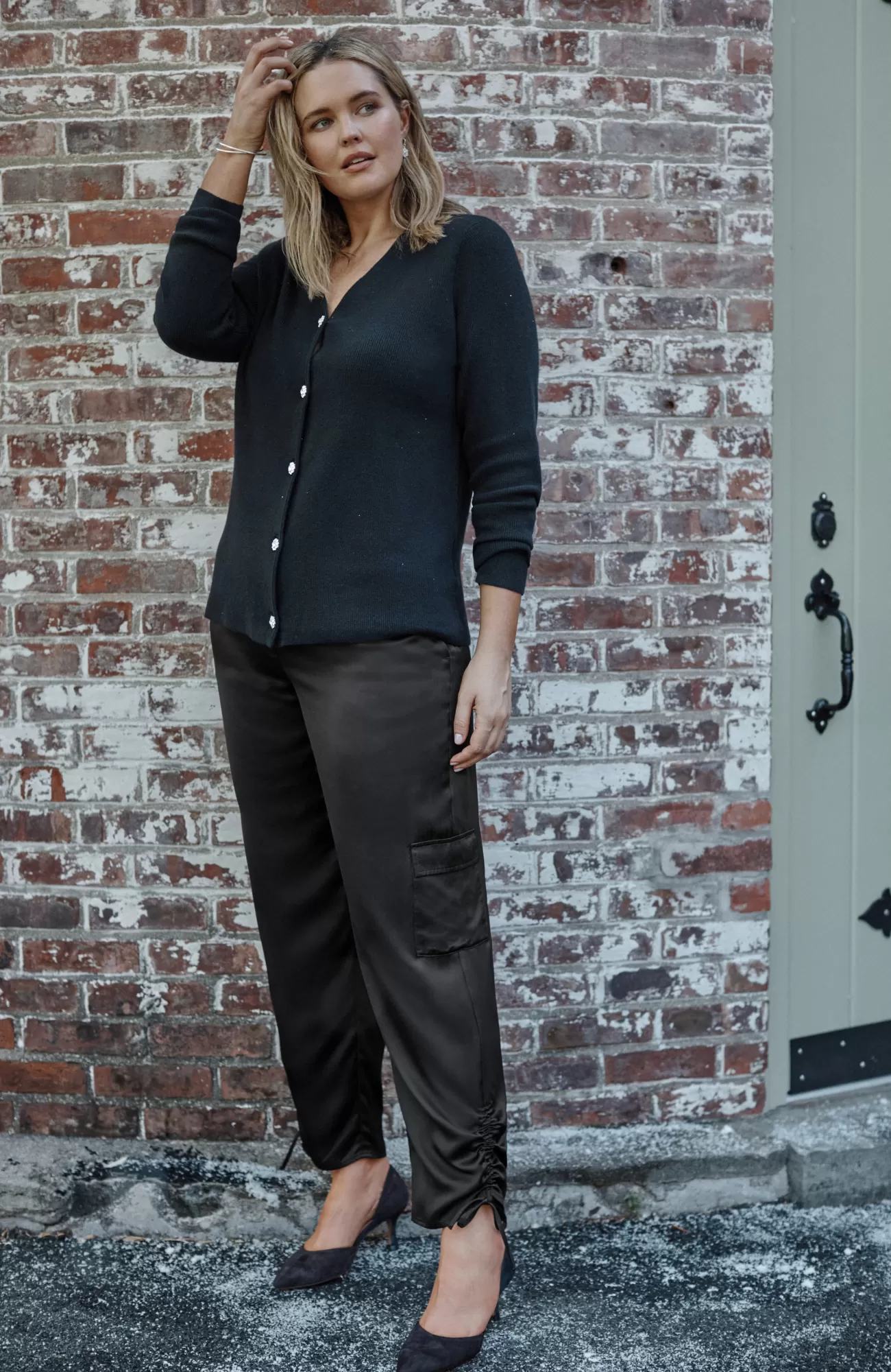 J.Jill Straight-Leg Satin Cargo Pants Obsidian Online