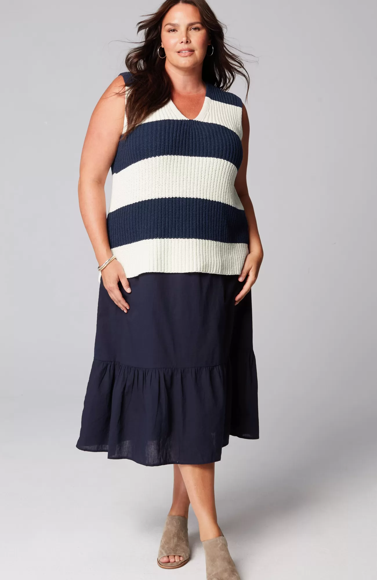 J.Jill Striped Pullover Vest True Navy/cream Fashion