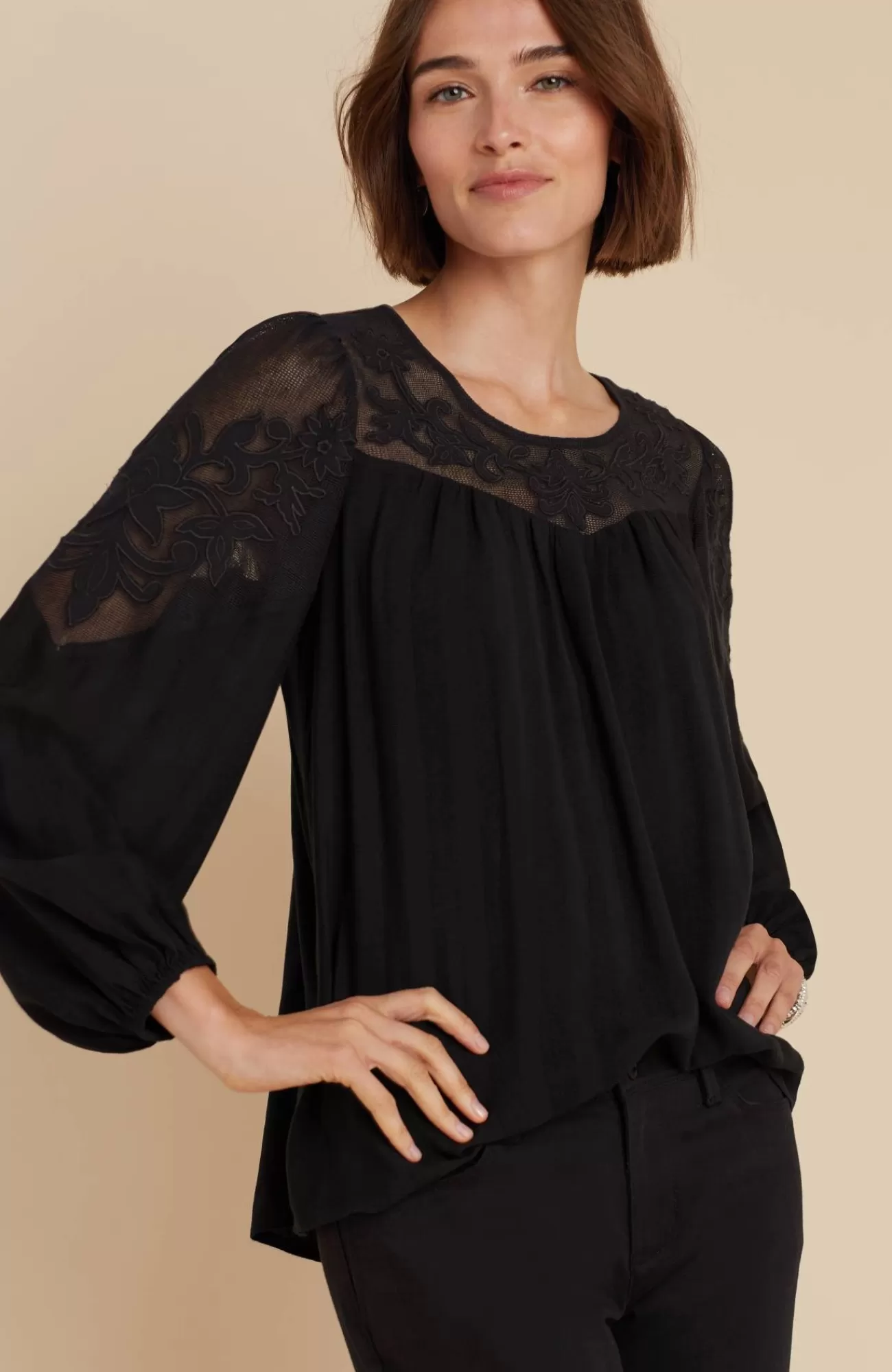 J.Jill Textured Appliqué Top Black Hot