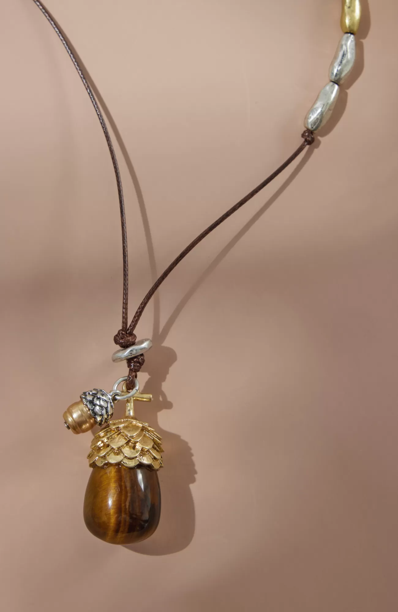 J.Jill Tiger's-Eye Acorn Pendant Neutral Multi Flash Sale