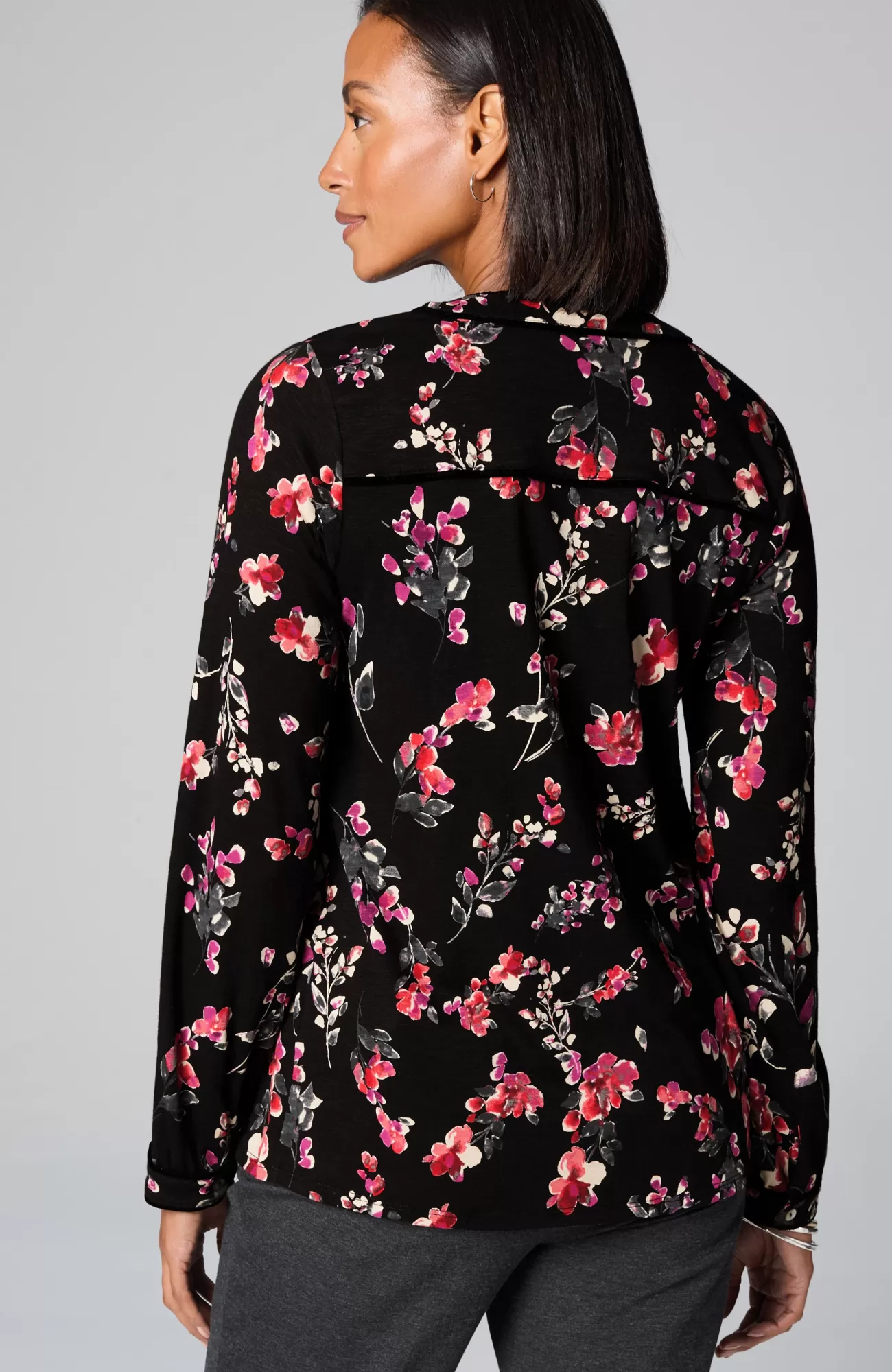 J.Jill Velvet-Piped Top Black Glistening Blooms Clearance