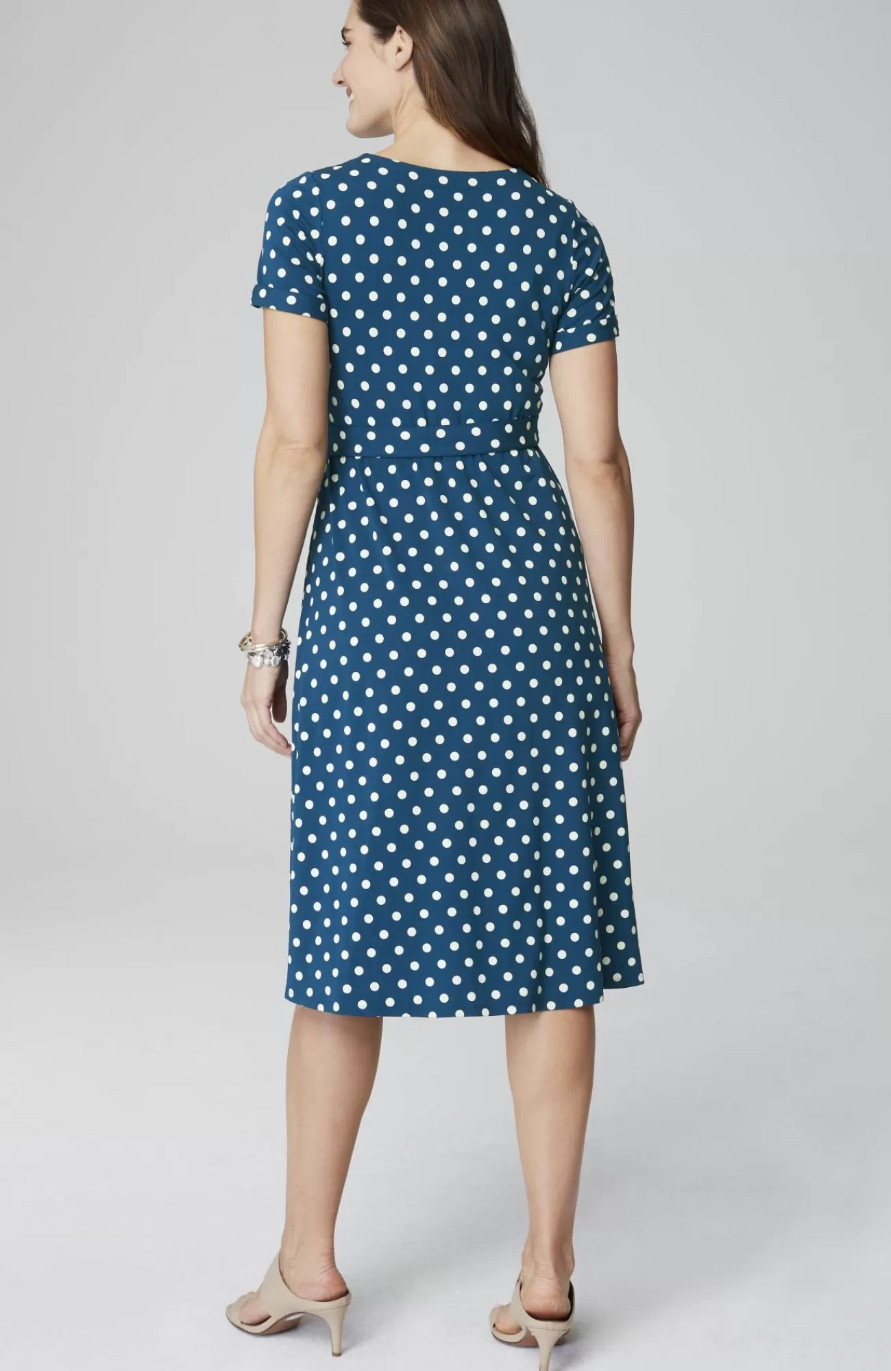 J.Jill Wearever Belted Midi Dress Atlantic Timeless Dot Sale