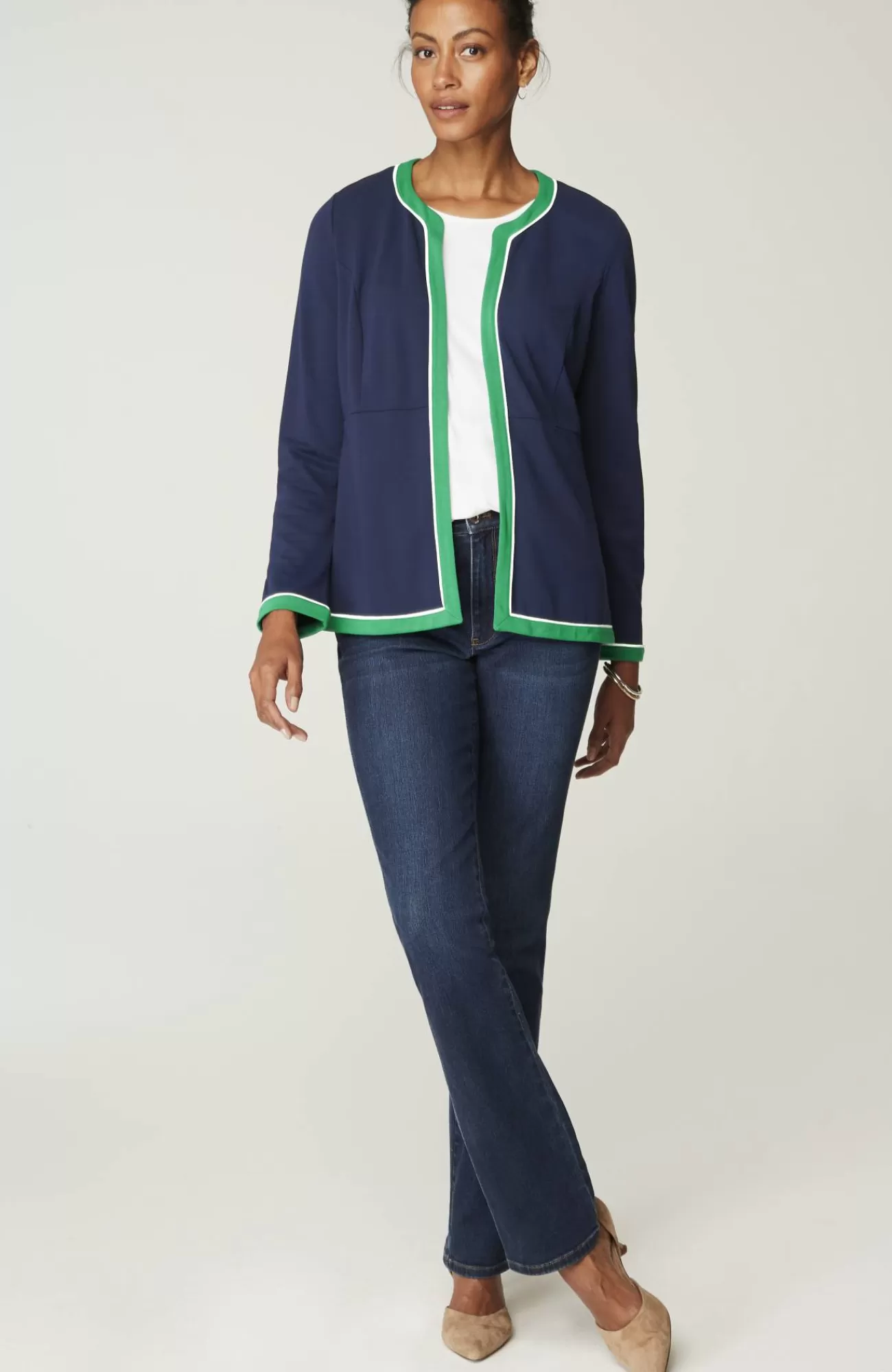 J.Jill Wearever Double-Face Jersey Contrast-Trim Jacket Navy Blue Multi Outlet