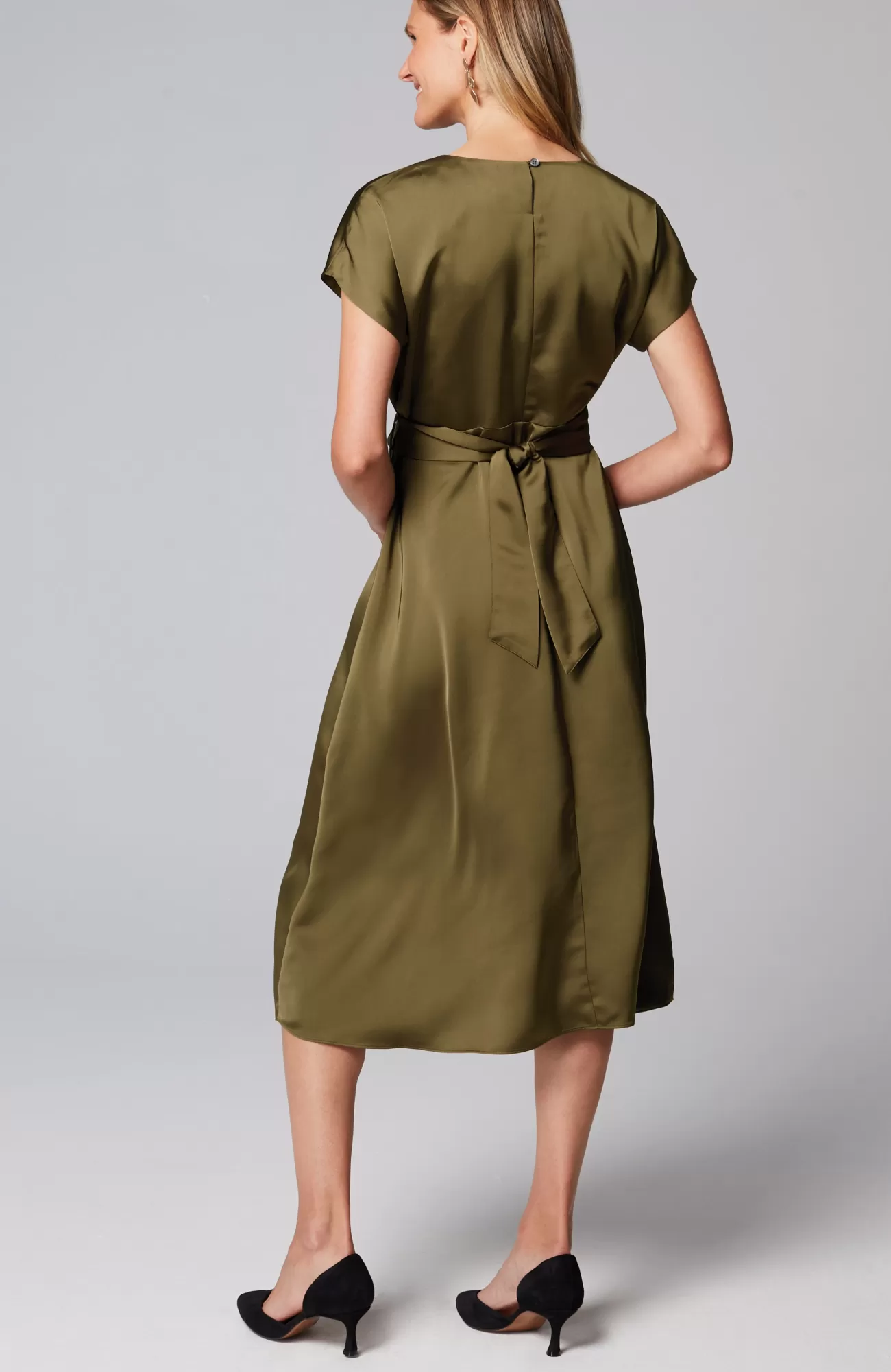 J.Jill Wearever Satin Wrap-Waist Dress Spanish Olive Outlet