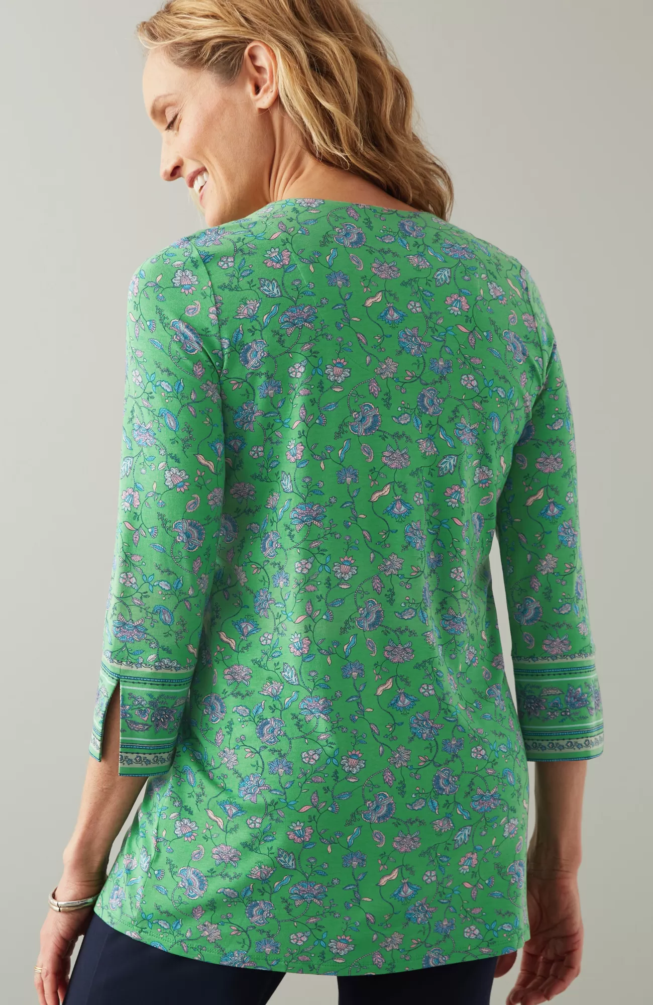 J.Jill Wearever Split-Neck Tunic Leaf Green Climbing Jacobean New