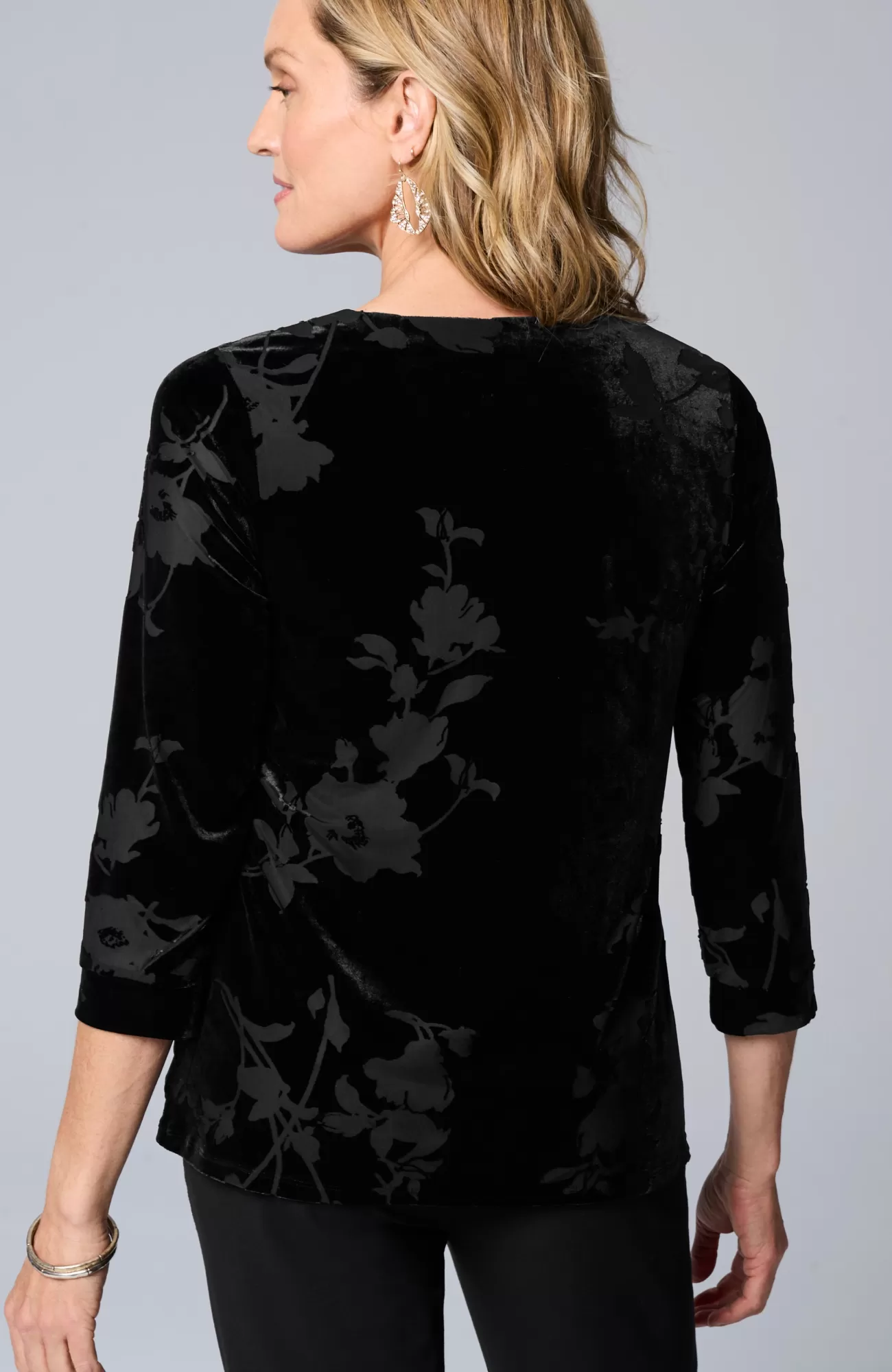 J.Jill Wearever Velvet Burnout Top Black Nouveau Vines Shop