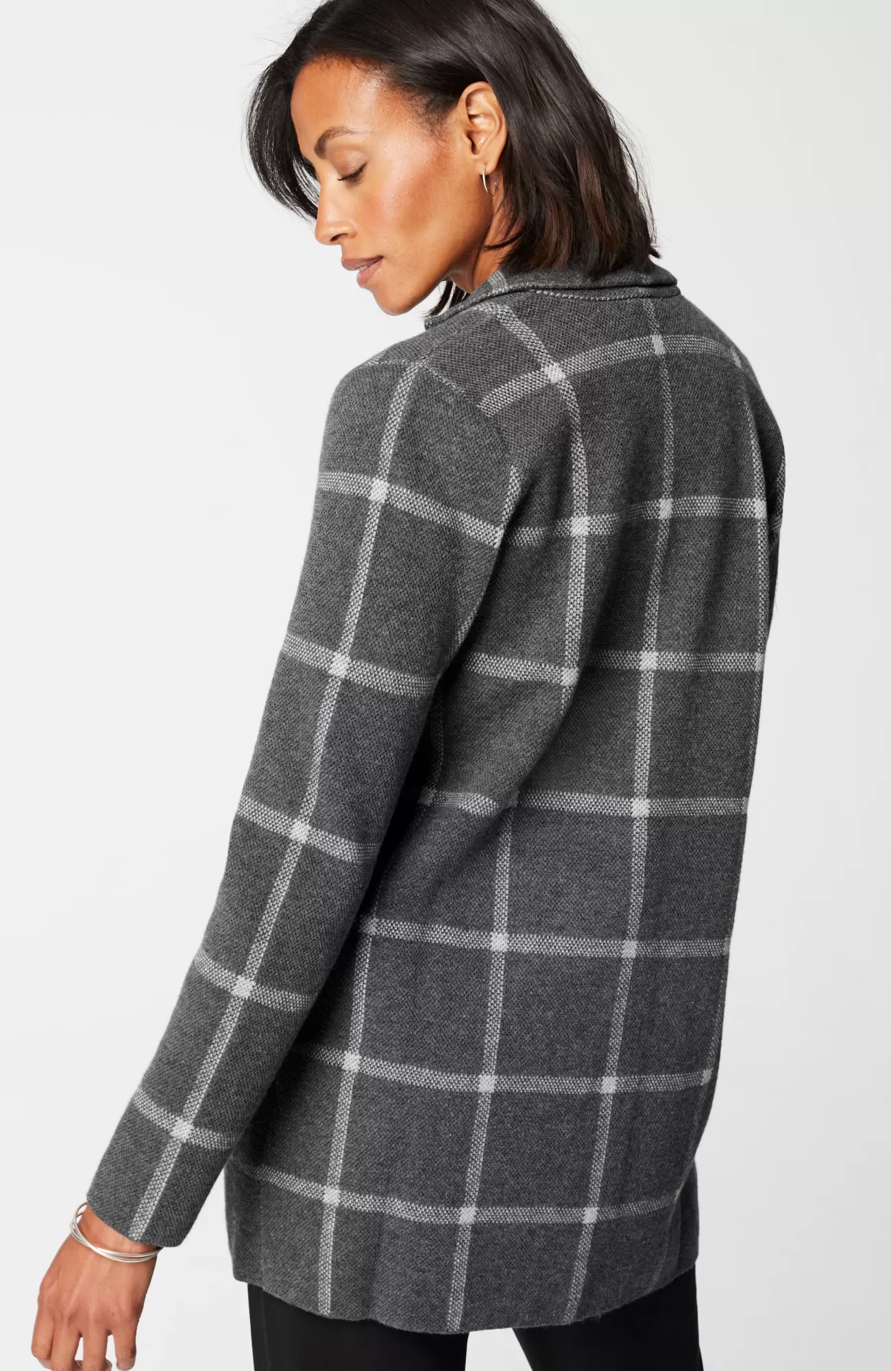 J.Jill Wearever Windowpane Sweater-Jacket Charcoal Heather/grey Heather Store