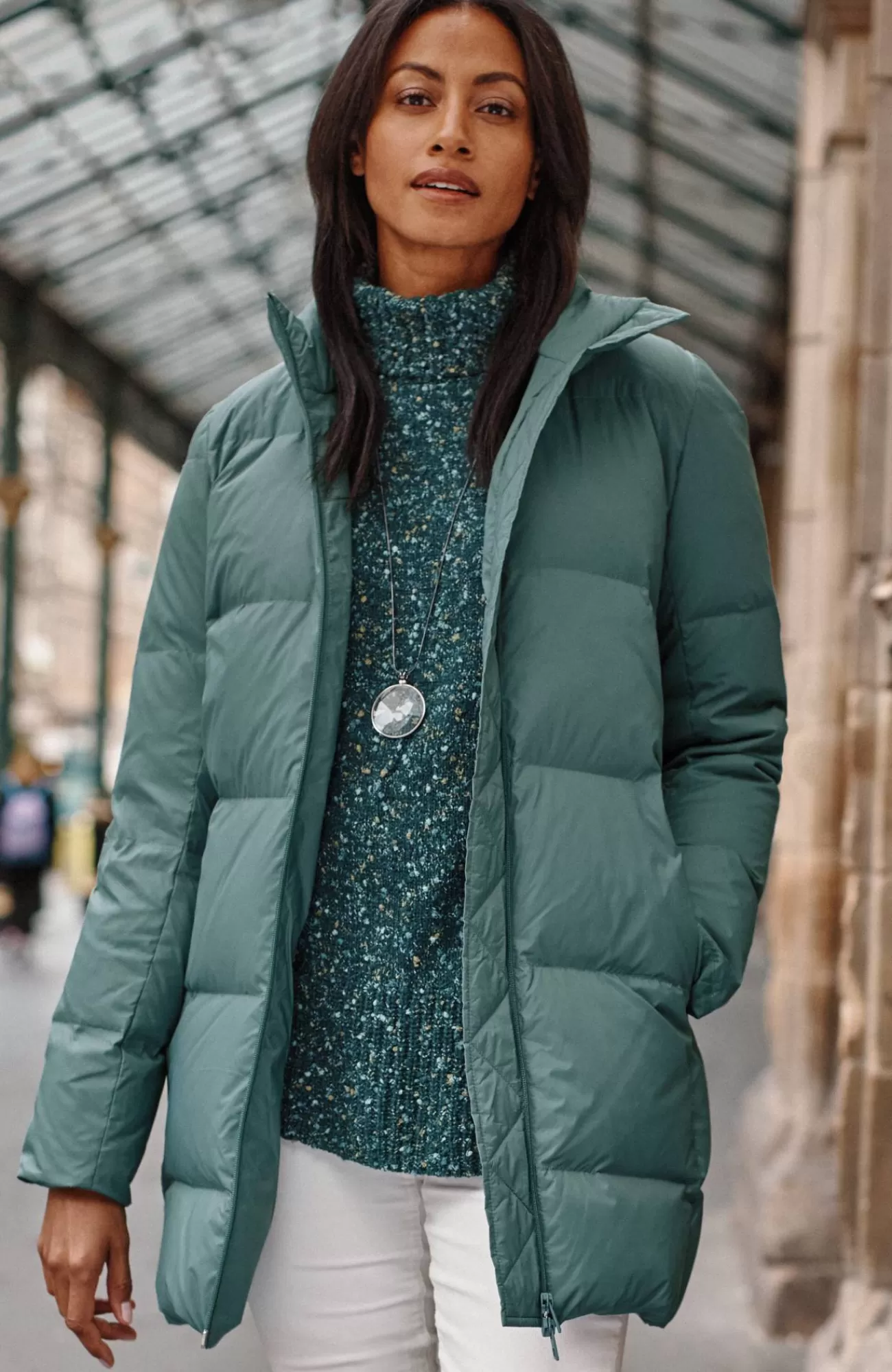 J.Jill Zip-Front Down Puffer Coat Blue Spruce Flash Sale