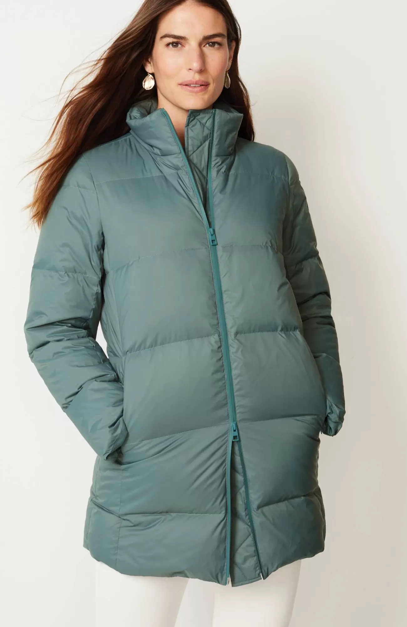 J.Jill Zip-Front Down Puffer Coat Blue Spruce Flash Sale